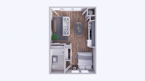 Floor plan for studio, 1 bath, 383 sqft